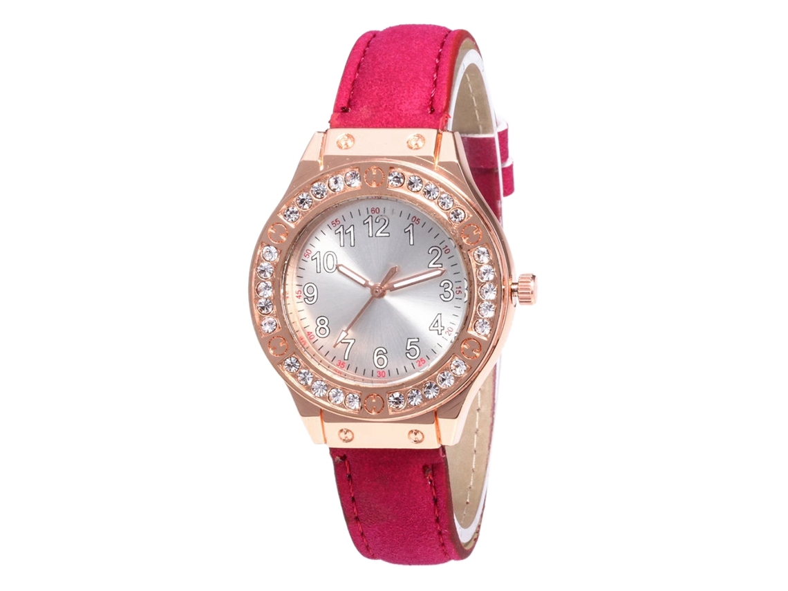 Reloj De Cuarzo Para Mujer Con Correa De Cuero Pu Y Diamantes Dial Rojo Rosa Zhoulianfa