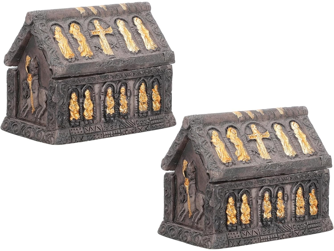 Juego De 2 Figuras Decorativas Egipcias De Resina Con Forma De Ataúd.