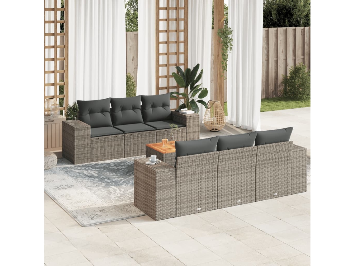Conjunto de sofás de jardín de 7 piezas DKD Home Decor con cojines de mimbre gris
