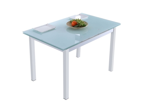 Mesa de Comedor ABECEDARIO Milan Extensible (Blanco - Metal y Cristal - 110/170 x 75 x 70 cm)