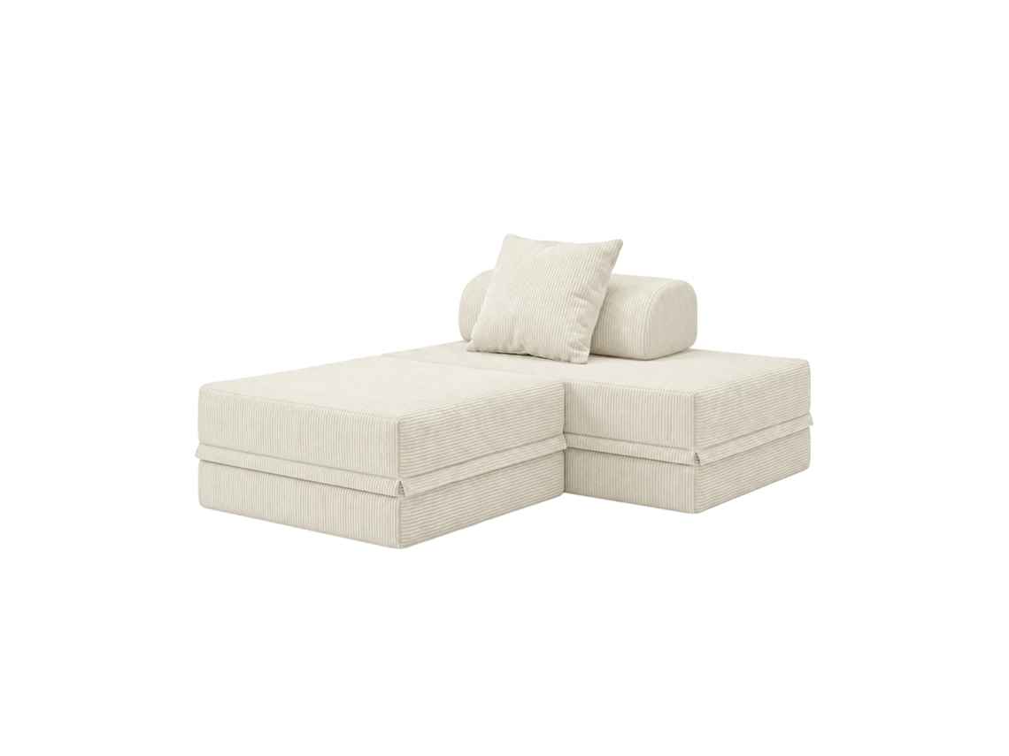 Sofá Modular 2 Lugares + Puff Convertible Veludo Regular Beige