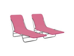 Tumbonas plegables 2 uds acero y tela rosa Lovely Home