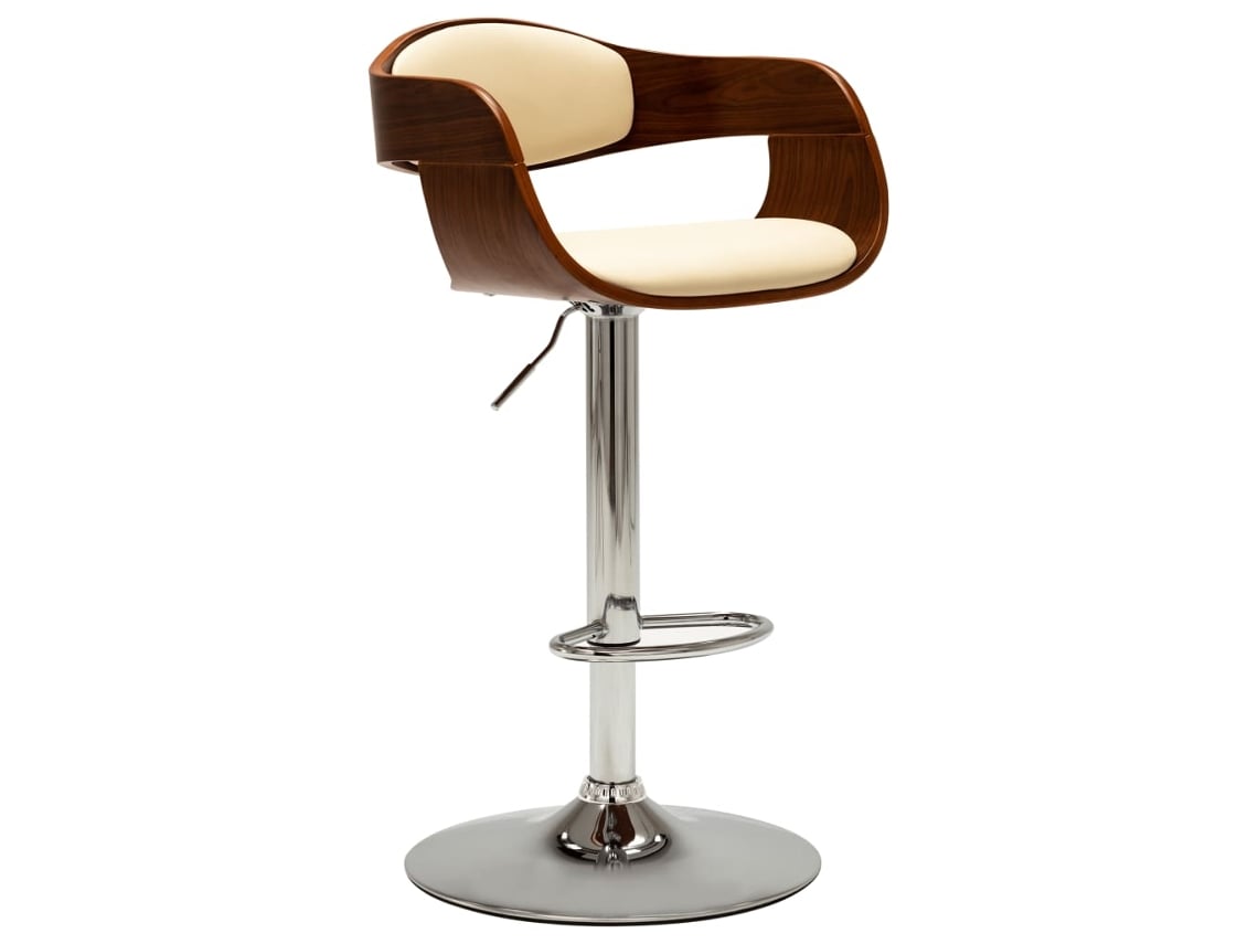 Taburete de bar X1 Silla alta retro en madera curvada y PVC color crema y metal Dec029462