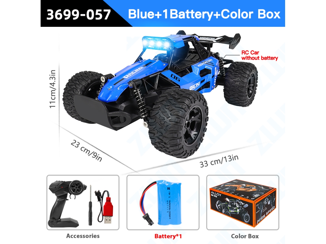 Coche RC 112 116, 20 km/h, con luces LED, 2,4 g, todoterreno de aleación, control remoto, juguete para niños, color azul. Aeuzwr