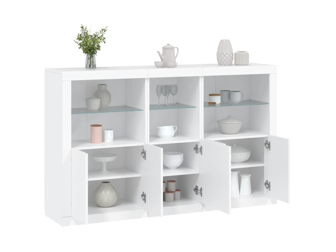 Aparador | Mueble De Comedor | Buffet Con Luces Led Blanco 162x37x100 Cm Wsd349988