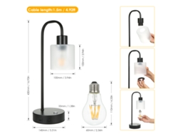 Rebe-lámpara De Mesa Industrial Con 2 Puertos Usb 2.1a, Control Táctil, Regulable, Lámpara De Noche Vintage, Bombilla 8w Incluida