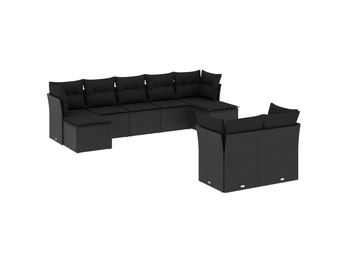 Conjunto de 9 sofás de jardín con cojines, mimbre, negro, MAISON EXCLUSIVE (9 piezas)