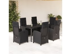 Juego de comedor de jardín de 7 piezas con cojines de mimbre negros de DKD Home Decor
