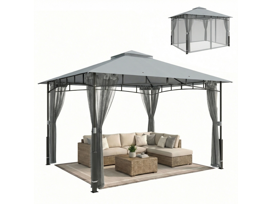 Cubierta Retráctil Para Pérgola De 2,5 X 2,55 M Con Drenaje, Color Café.