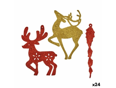 Set Adornos de Navidad Rojo Dorado Plástico 14,5 x 14,5 x 2 cm (24 Unidades)