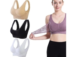 Brassière Moldeadora Tourmalina Sin Aros Con Cremallera Lateral Cruzada Y Encaje Elevador S Blanco Negro Beige