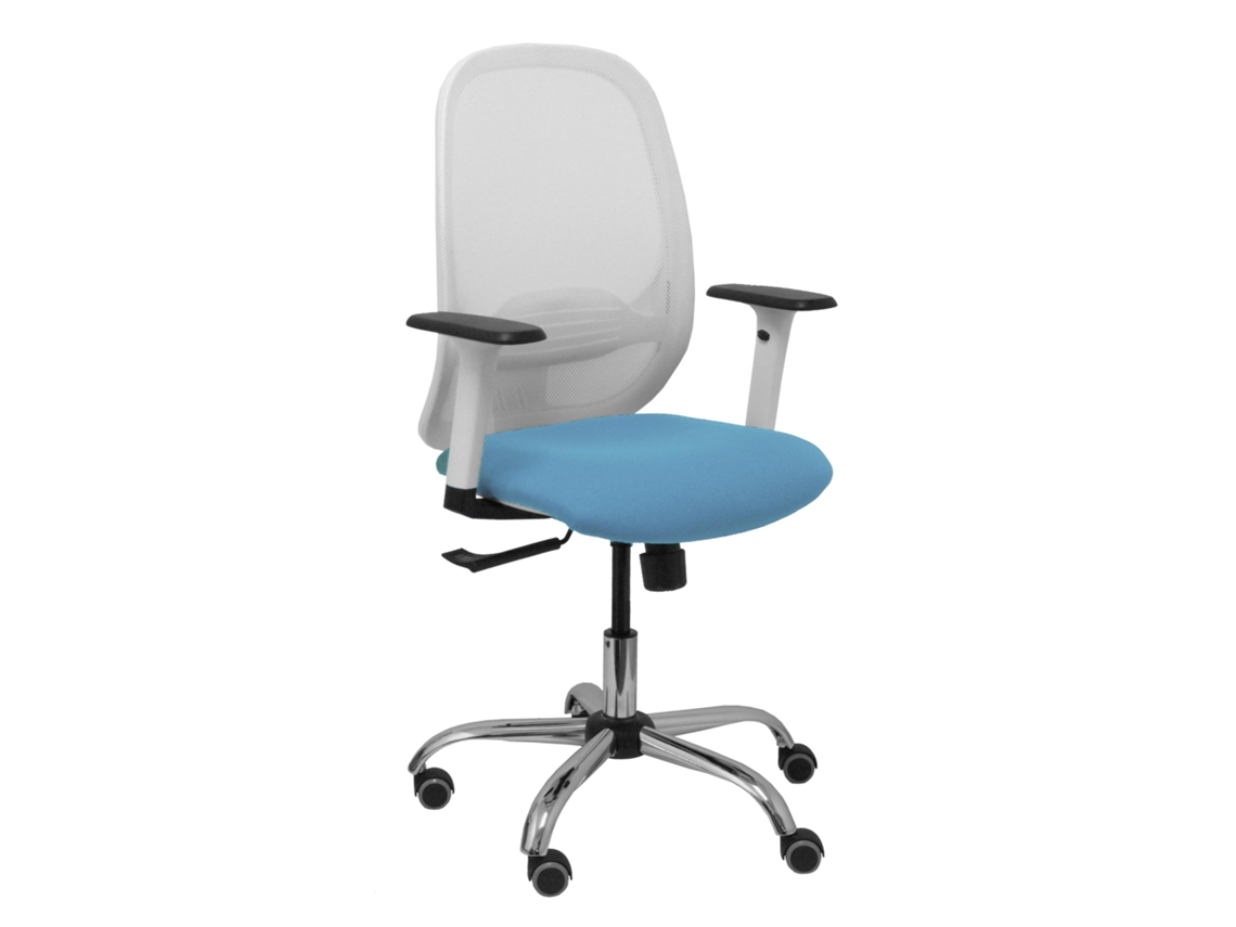 Silla De Oficina Cilanco Con Mecanismo Sincro Tapizada Con Tela Color Azul Cielo Y Malla Color Blanco