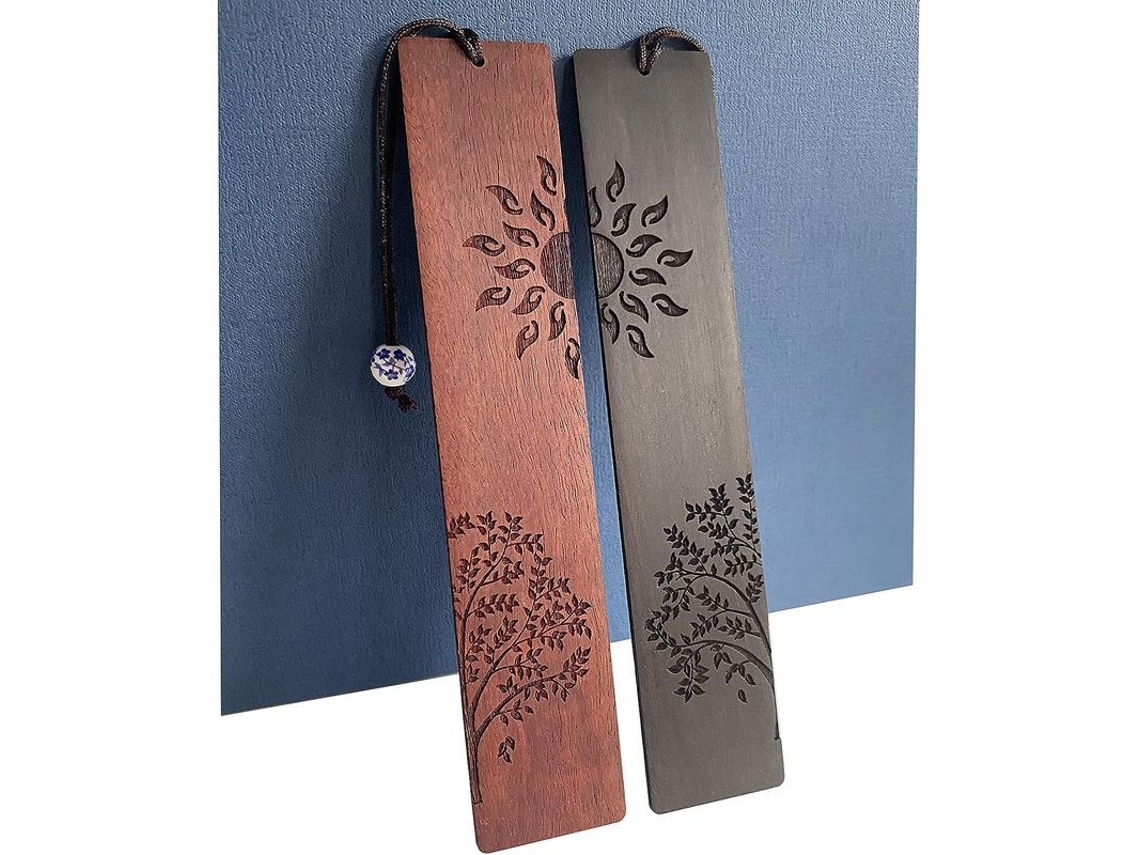 2026rebe-2 Marcadores De Madera, Regalo Único Para Hombres Y Mujeres, Accesorios De Libros (sol Y Árbol)