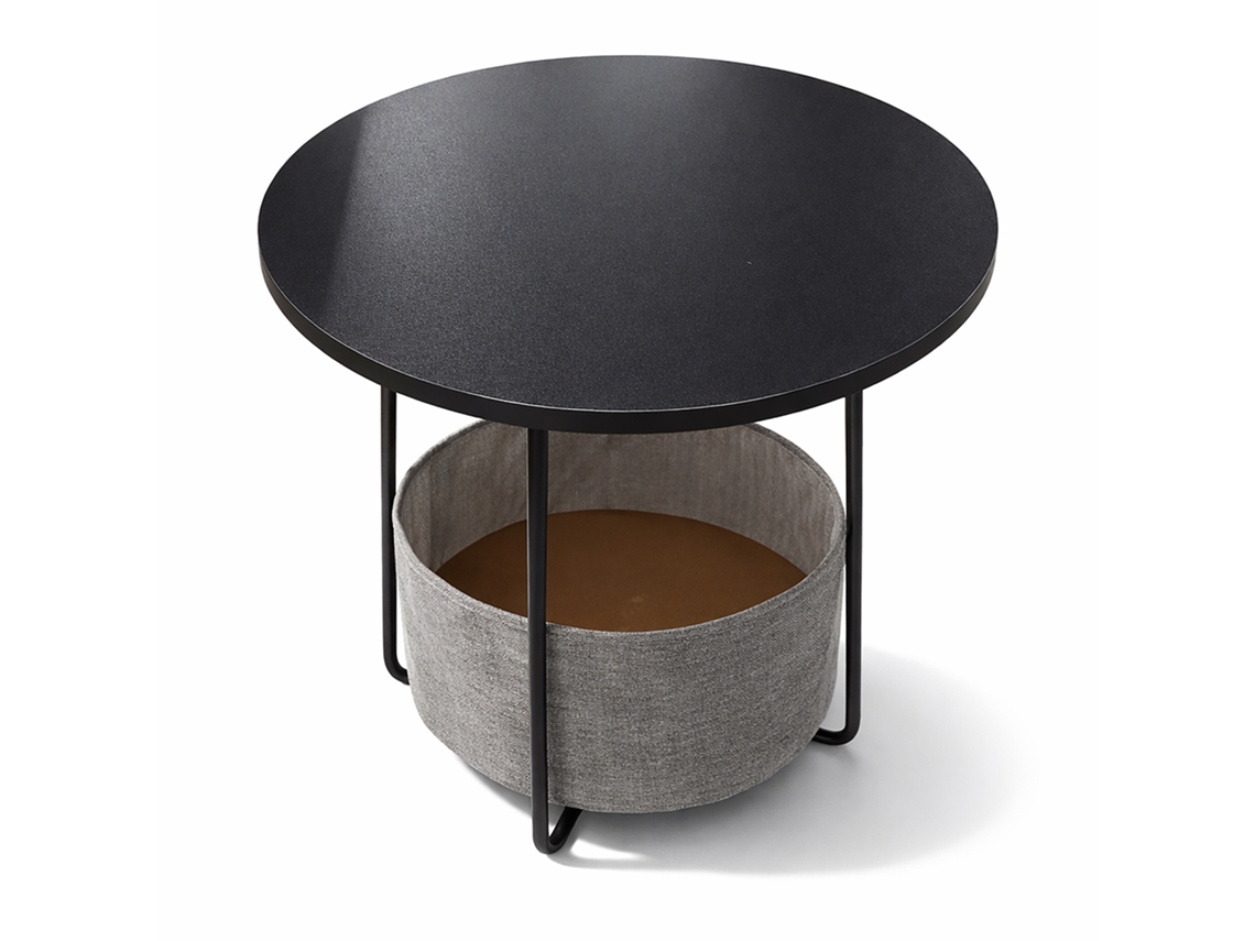 Mesa Lateral Relaxdays, Redonda Com Cesto De Tecido, 50 X 45 Cm, Para Sala De Estar, Mdf/metal, Preto-cinzento