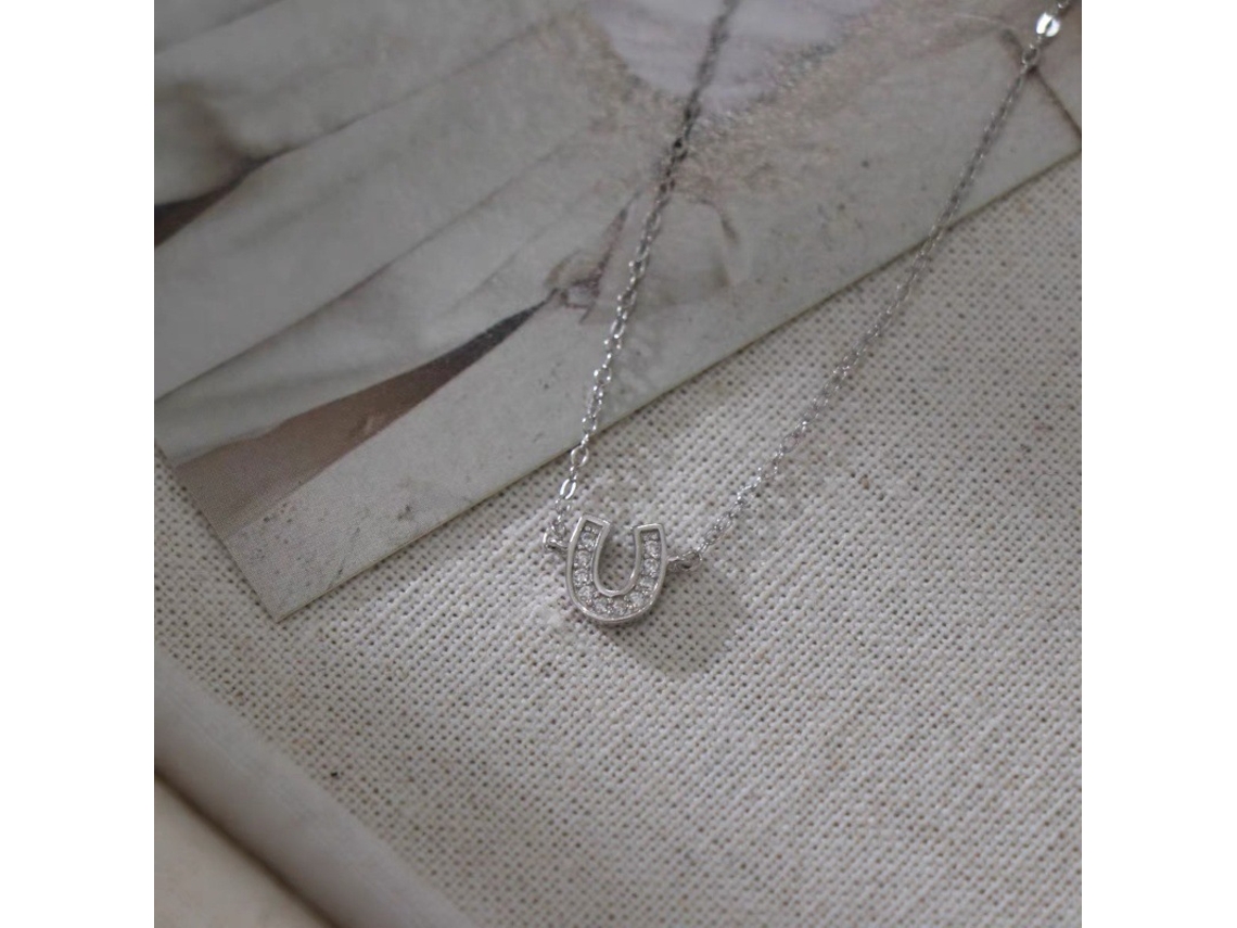Collar De Plata De Ley 925 (oro Blanco) Con Diseño De Herradura En Forma De U En Miniatura, Versátil, Modelo 2024.
