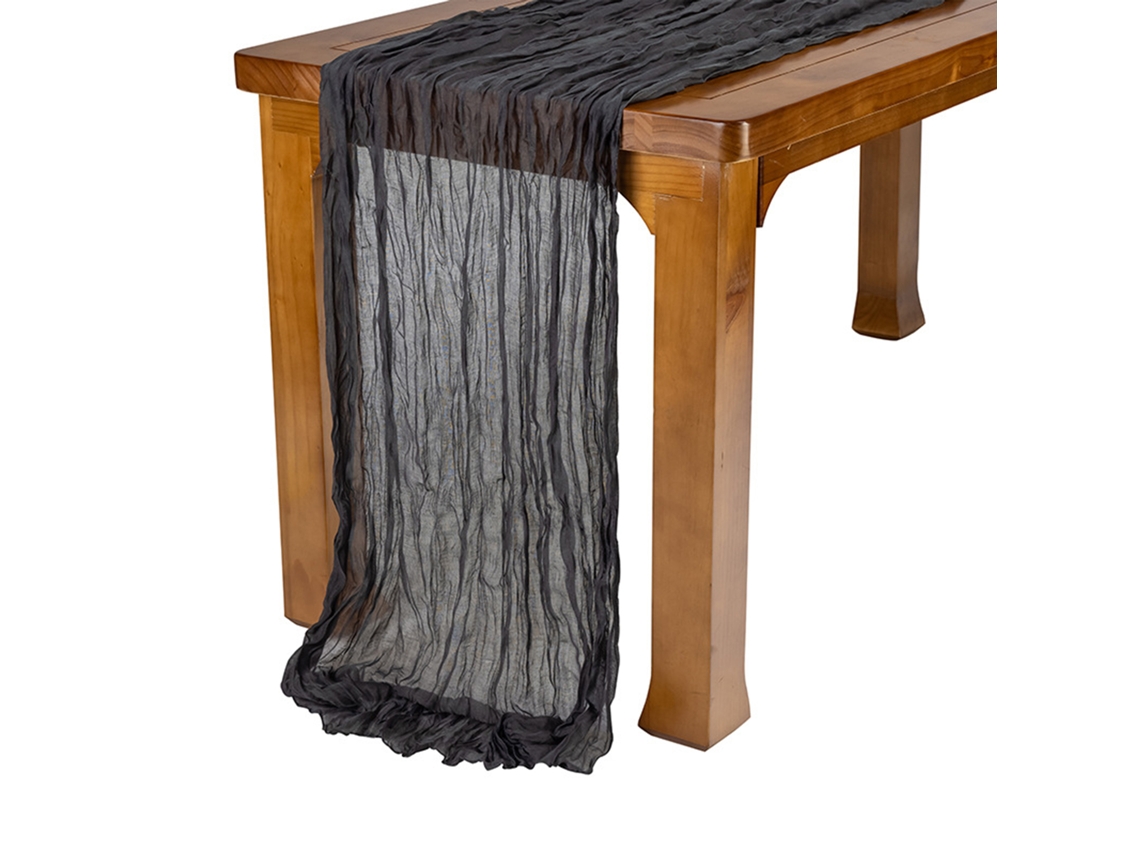 Camino de mesa de tul plisado negro 90 x 400 cm