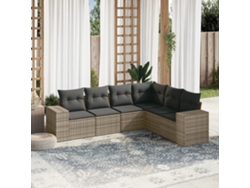 Conjunto de sofá de jardín de 6 piezas con cojines de mimbre gris, Dkd Home Decor