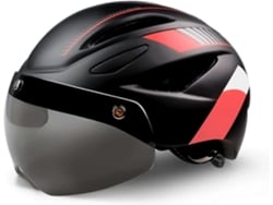 Rebe-casco De Ciclismo Con Protección Ocular Luz Trasera Led Cable Usb Visera Desmontable Magnética 52-61cm Rojo