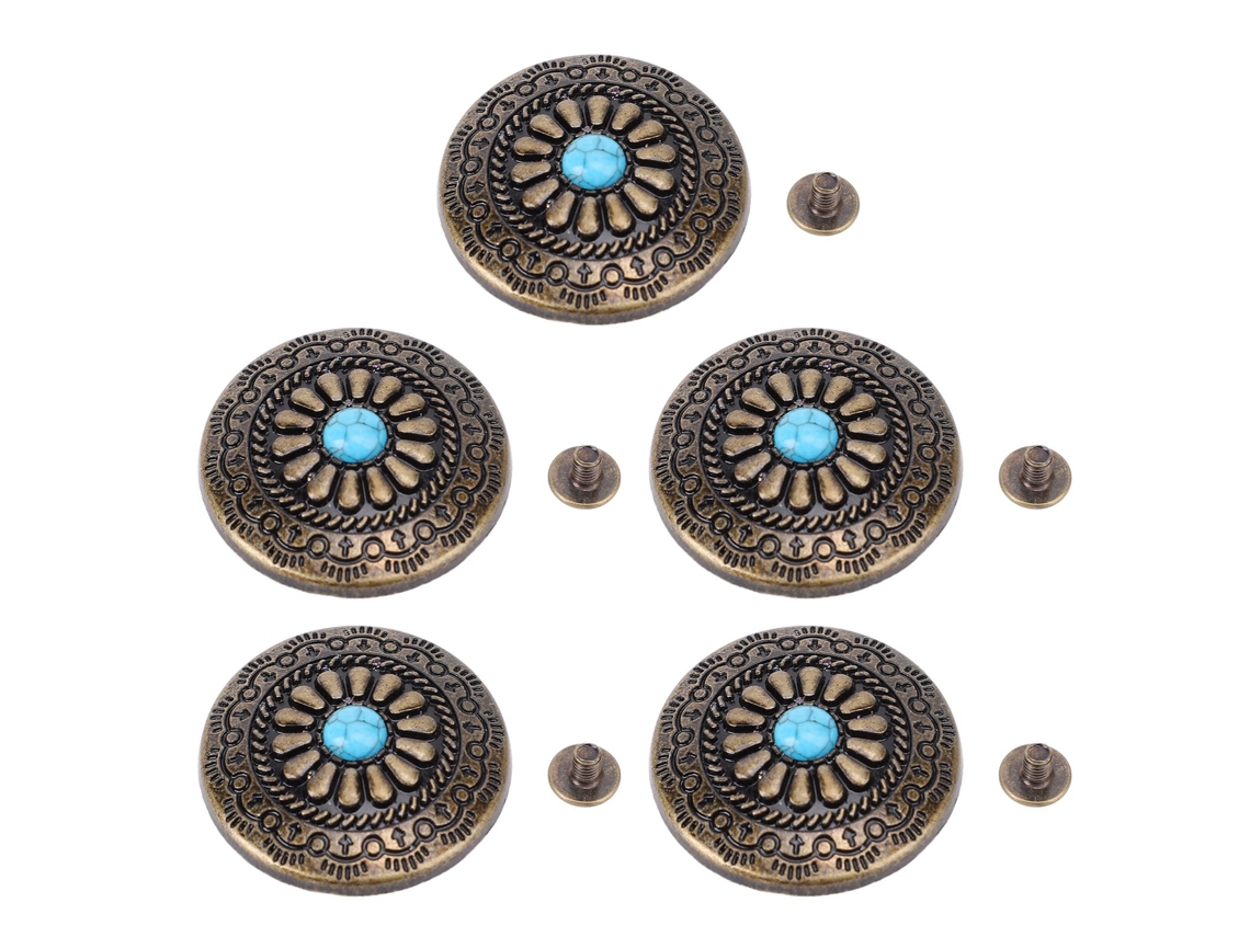 5 Juegos De Remaches Decorativos De Flores Azul Turquesa De 30 Mm De Bronce Con Tornillos Ph De 4,5 Mm Para Manualidades.