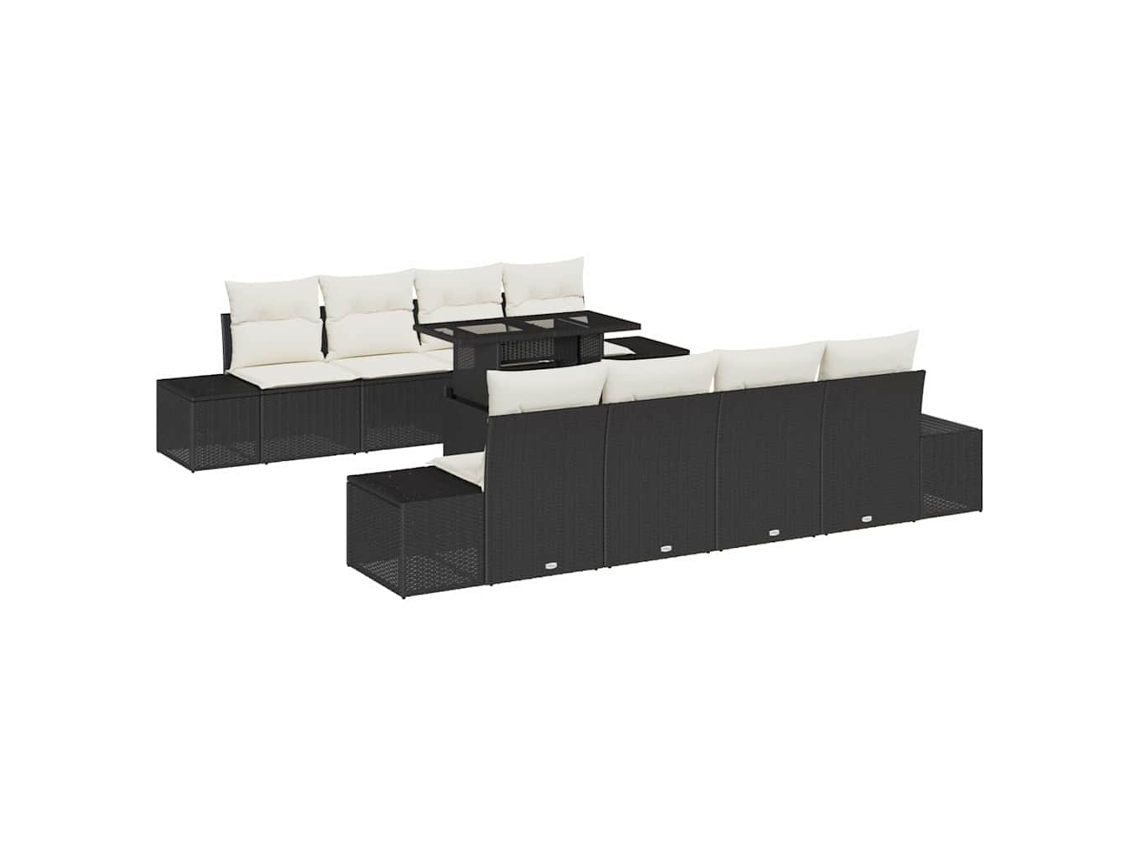 Maison Exclusive - Conjunto de sofás de jardín de mimbre negro y crema de 9 piezas
