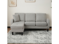 Sofá esquinero de 3 plazas Mobrio con chaise longue, tejido de algodón y lino gris