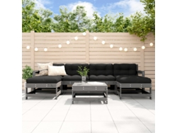 Conjunto de jardín DKD Home Decor de 7 piezas con cojines de madera maciza en gris