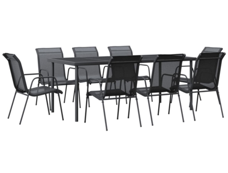 Conjunto 9 de comedor para jardín VIDAXL acero y textilene negro