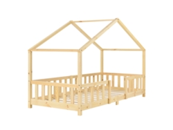Cama Infantil En Forma De Casita Con Barandilla De Seguridad Construcción De Madera Maciza De Pino 200 X 90 Cm 03_0005466