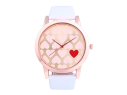Reloj De Pulsera De Cuarzo Informal Para Mujer, Esfera Redonda, Correa De Pu, Decoración De Corazón Blanco.