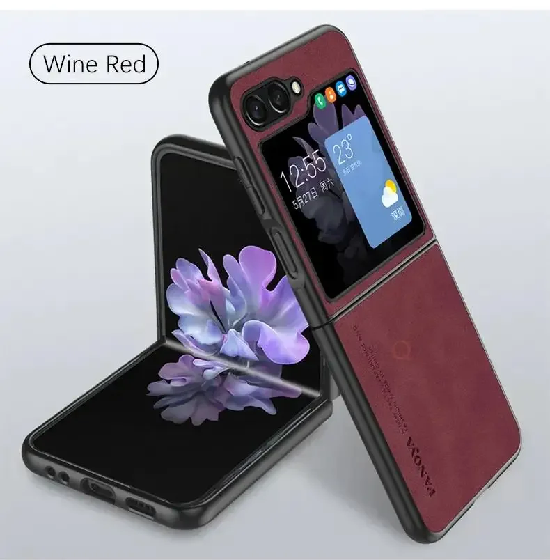 (red Wine, Galaxy Z Flip3 5g) Funda De Piel De Oveja Vintage Para Teléfono Móvil Con Tacto De Piel Para Samsung Con Protección Antichoque