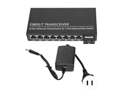 Convertidor De Medios De Fibra Óptica 1 Puerto Óptico 8 Puertos Eléctricos Tx1310nm Sm 25km Rj45 Enchufe Estadounidense 100-240v