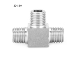 Conector de tubo de aço inoxidável de 3 vias, rosca macho BSPT, 3/4 de polegada, para mangueira.