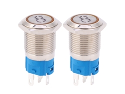 Botón Pulsador De Reinicio Automático De Acero Inoxidable De 16 Mm, 5 Pines, Símbolo '8' Amarillo, 12 V Cc, 2 Unidades.