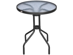 Mesa Redonda De Metal Y Cristal, De 60x70 Cm, Para Uso En Jardín.