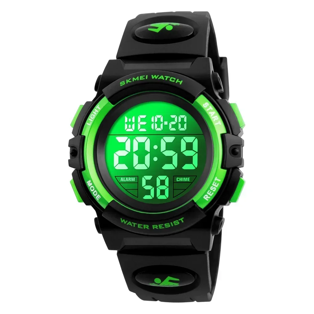 Reloj Despertador Infantil (verde), Resistente Al Agua Hasta 5 Bares, Pantalla Led.