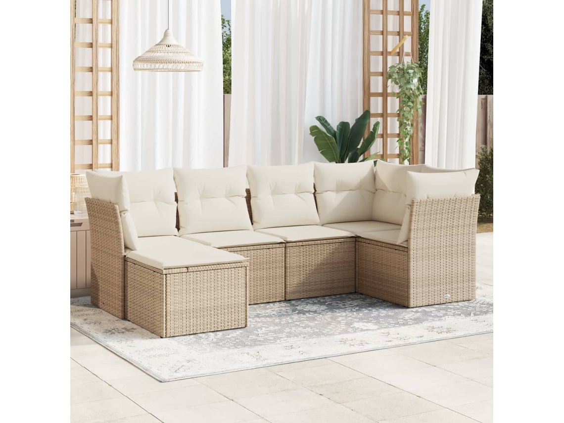 Conjunto de sofá de jardín de 6 piezas con cojines, mimbre sintético beige, Dkd Home Decor