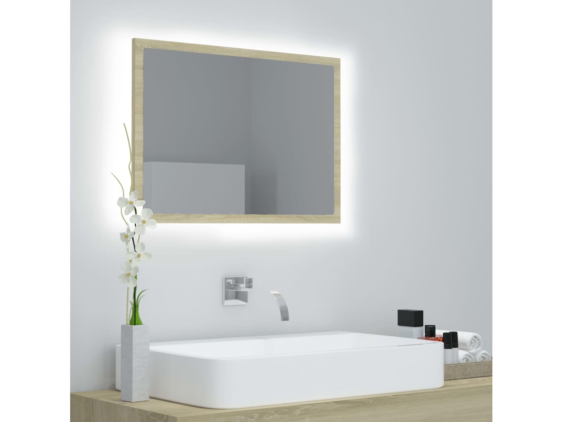 Espejo de Pared para Baño con Led 60 x 8,5 x 37 cm Acrílico Roble Sonoma