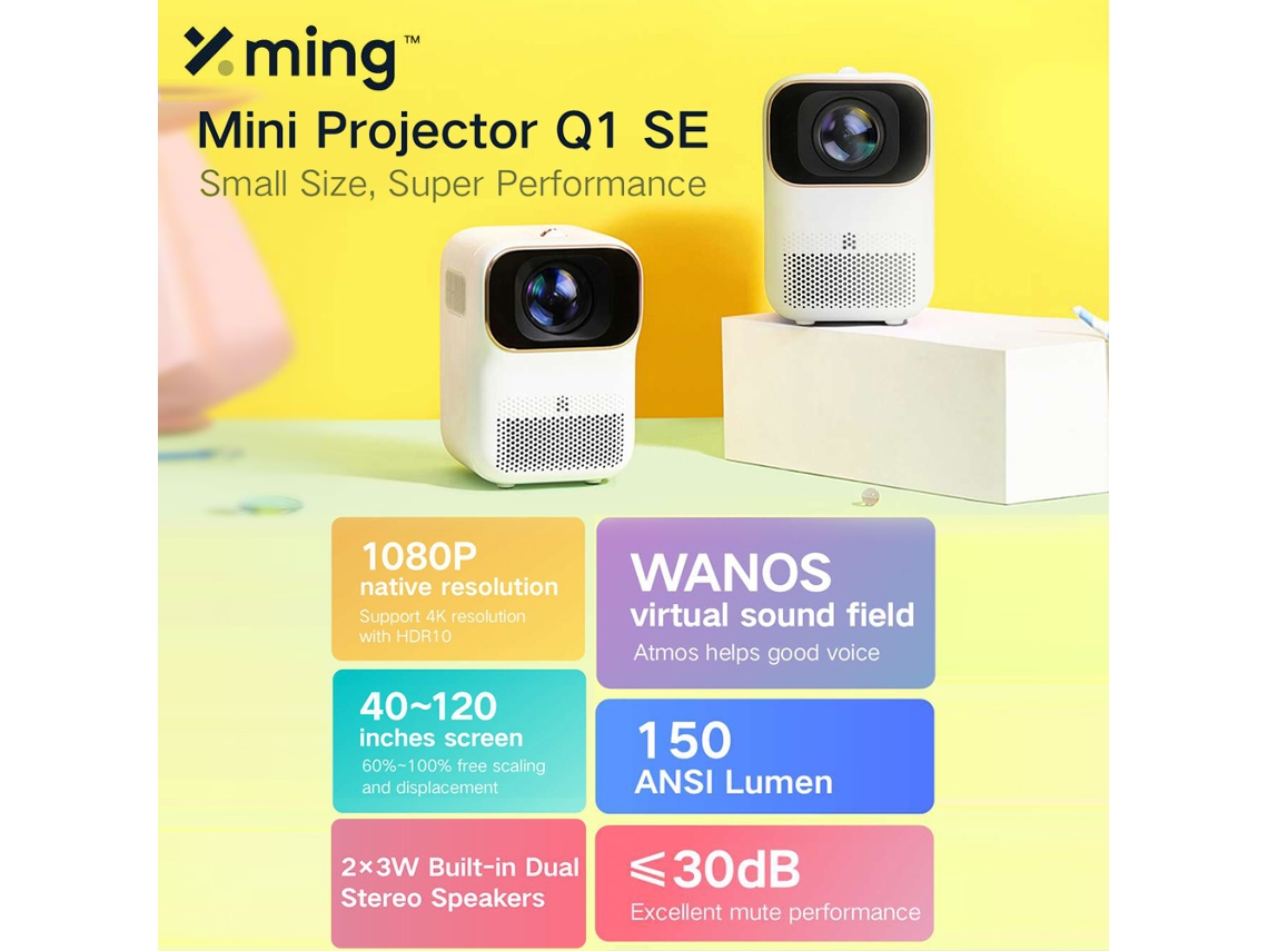 Miniproyector Xming Q1 SE LED 1080p HD con proyección nítida y corrección trapezoidal, reproductor multimedia de cine en casa con bajo nivel de ruido, proyector de vídeo, versión global