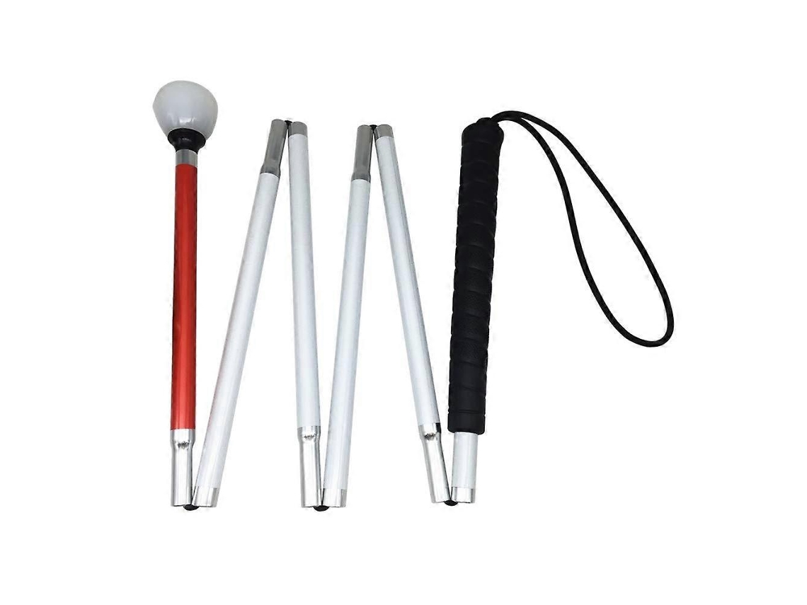 Bastón plegable de aluminio de 6 secciones, bastón reflectante rojo para personas con discapacidad visual con longitud ajustable.