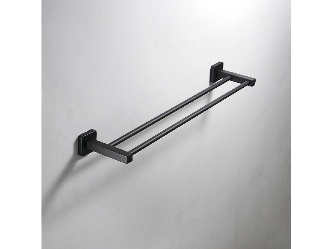 Toallero de baño, toallero negro, doble barra, toallero de cocina, herrajes. Gusshious (negro)