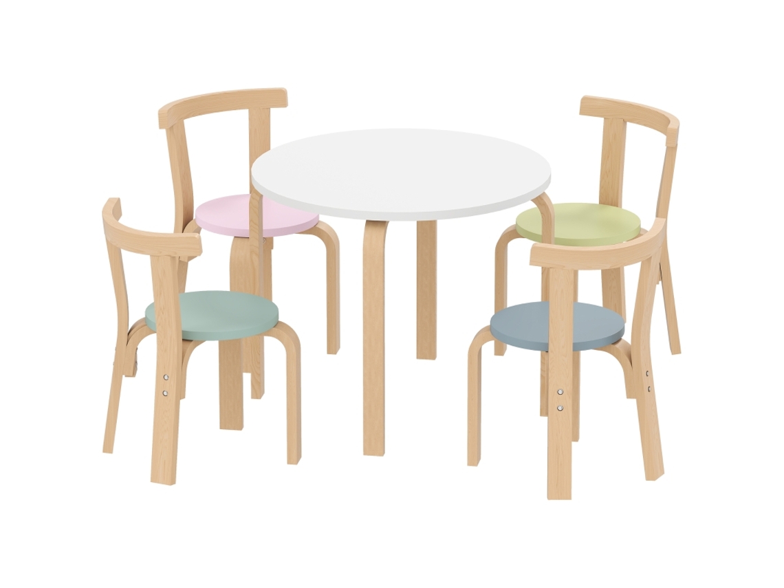 Juego de mesa y sillas infantiles de 5 piezas, madera maciza ligera, colorido, BGA STORE