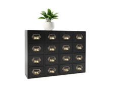 Cajonera de madera, diseño vintage, 16 cajones, negra.
