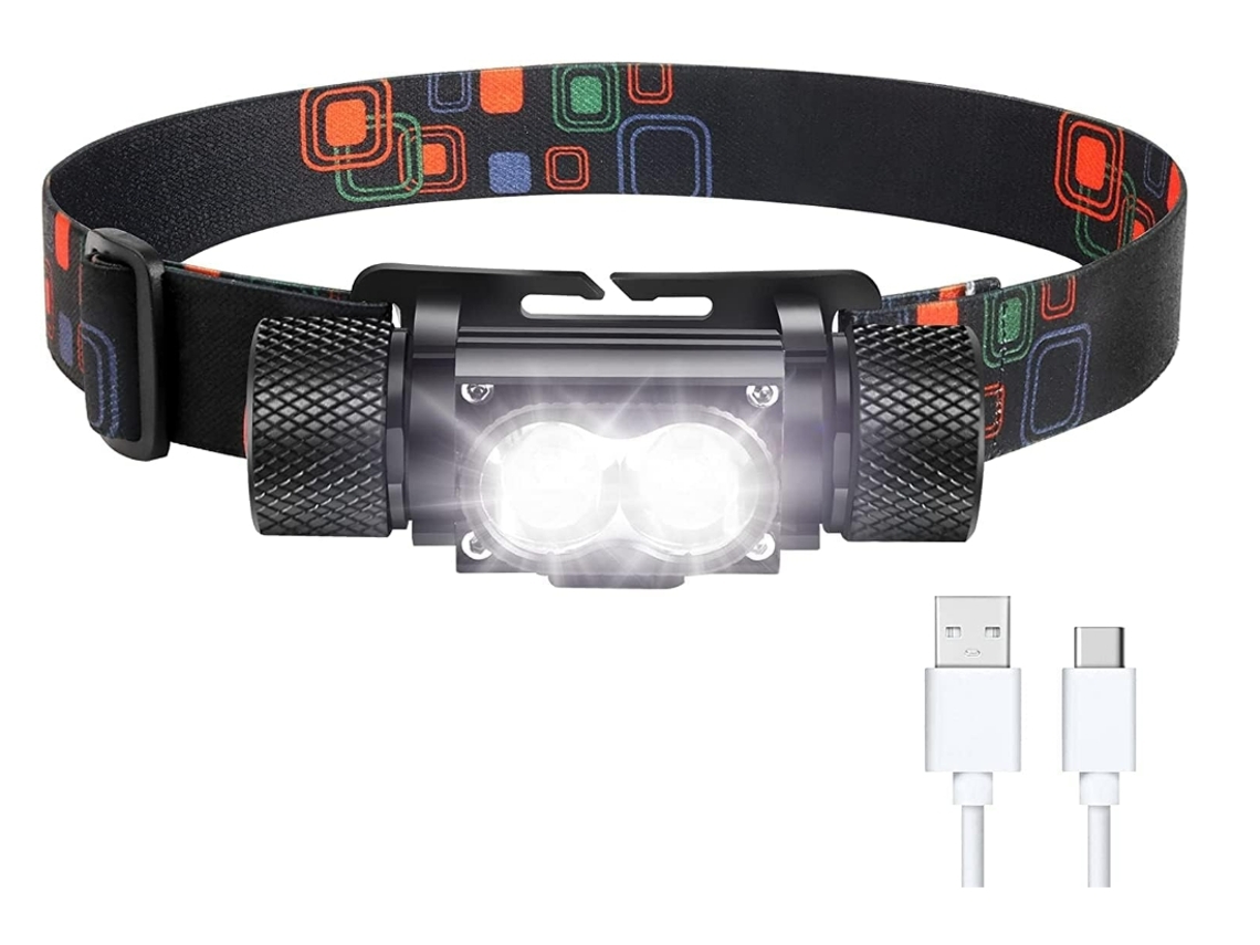 Linterna frontal LED recargable 2000 lúmenes Linterna frontal súper brillante con 5 modos Ipx5 Diadema ajustable impermeable Negro YEMAESRE