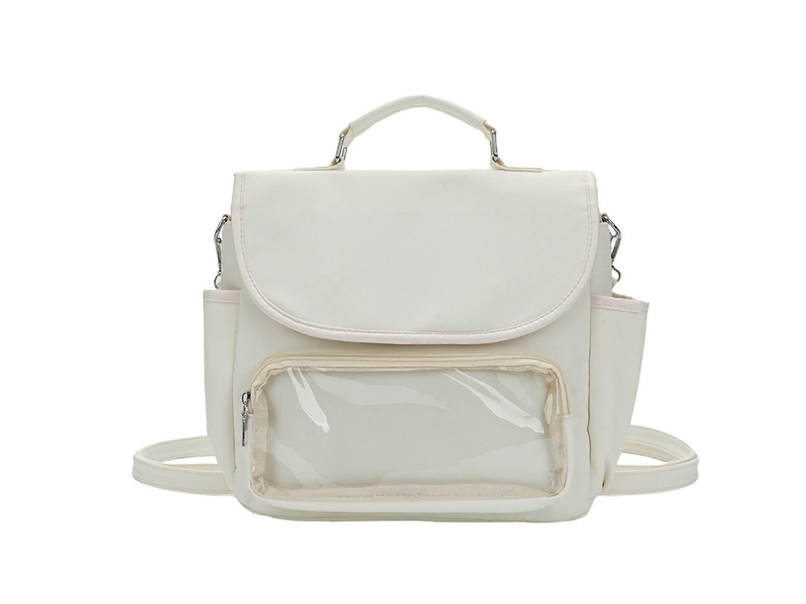Bolso bandolera estilo japonés para mujer, mochila pequeña para estudiantes, bolso cruzado transparente para uso diario, blanco.