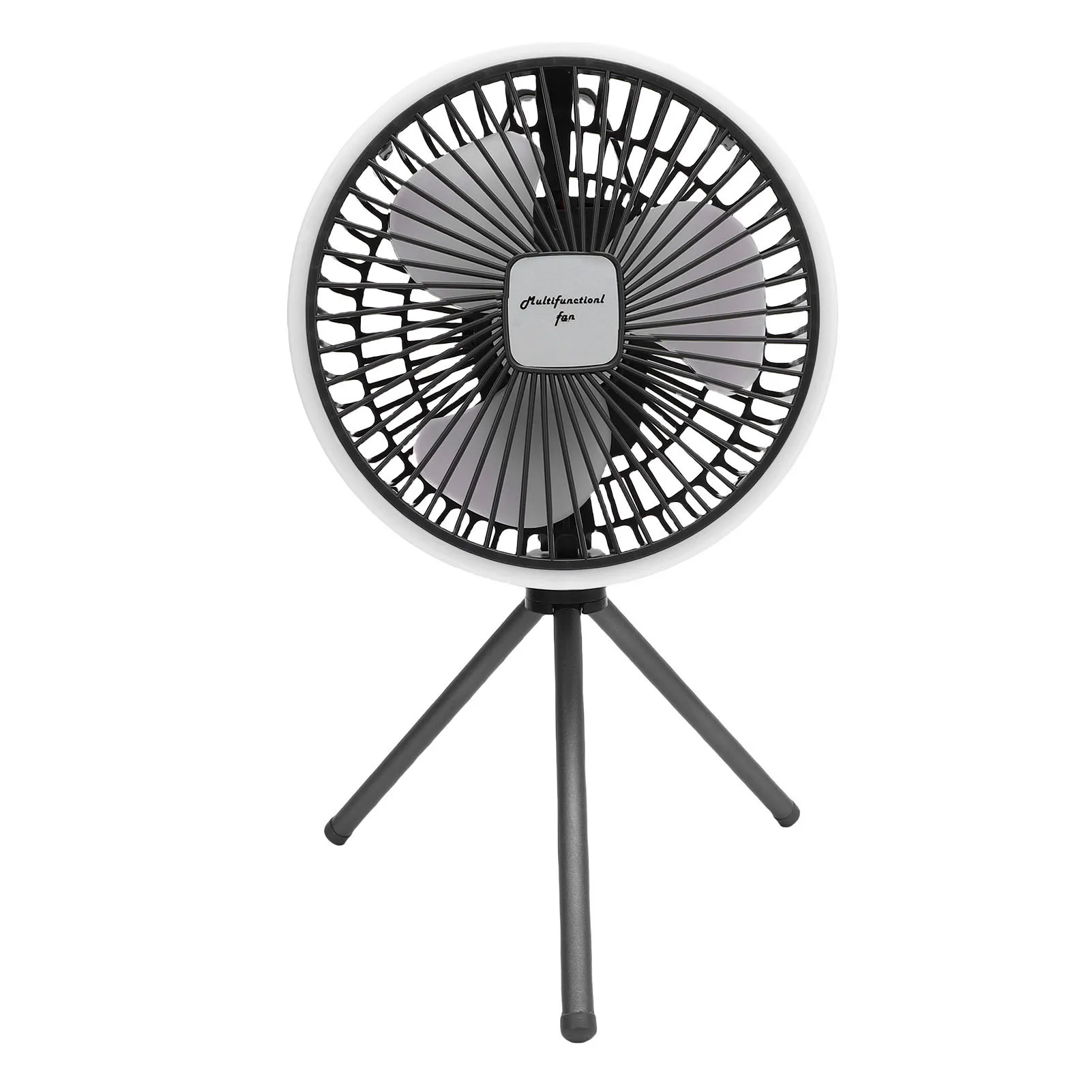 Ventilador De Camping (negro) Con Trípode Y Luz, Carga Usb.