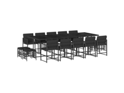 Conjunto 15 comedor de jardín con cojines VIDAXL ratán sintético negro