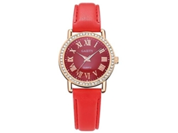 Reloj De Pulsera Analógico De Cuarzo Gaiety Con Correa De Piel Sintética Y Esfera Redonda (rojo)