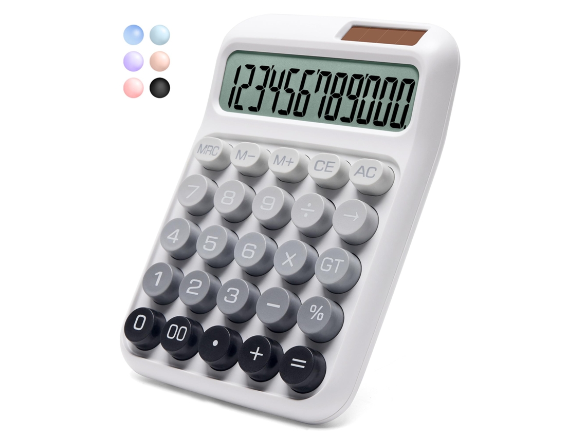 Calculadora dual Csyy con pantalla LCD grande de 12 dígitos, alimentada por energía solar y pilas (blanca)