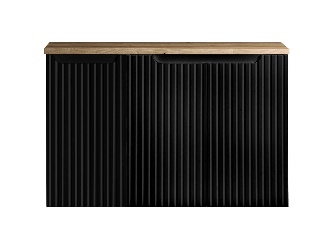 Mueble de baño bajo lavabo Newport con 3 puertas 90x60x40 cm - Negro/Efecto roble [EN.CASA]