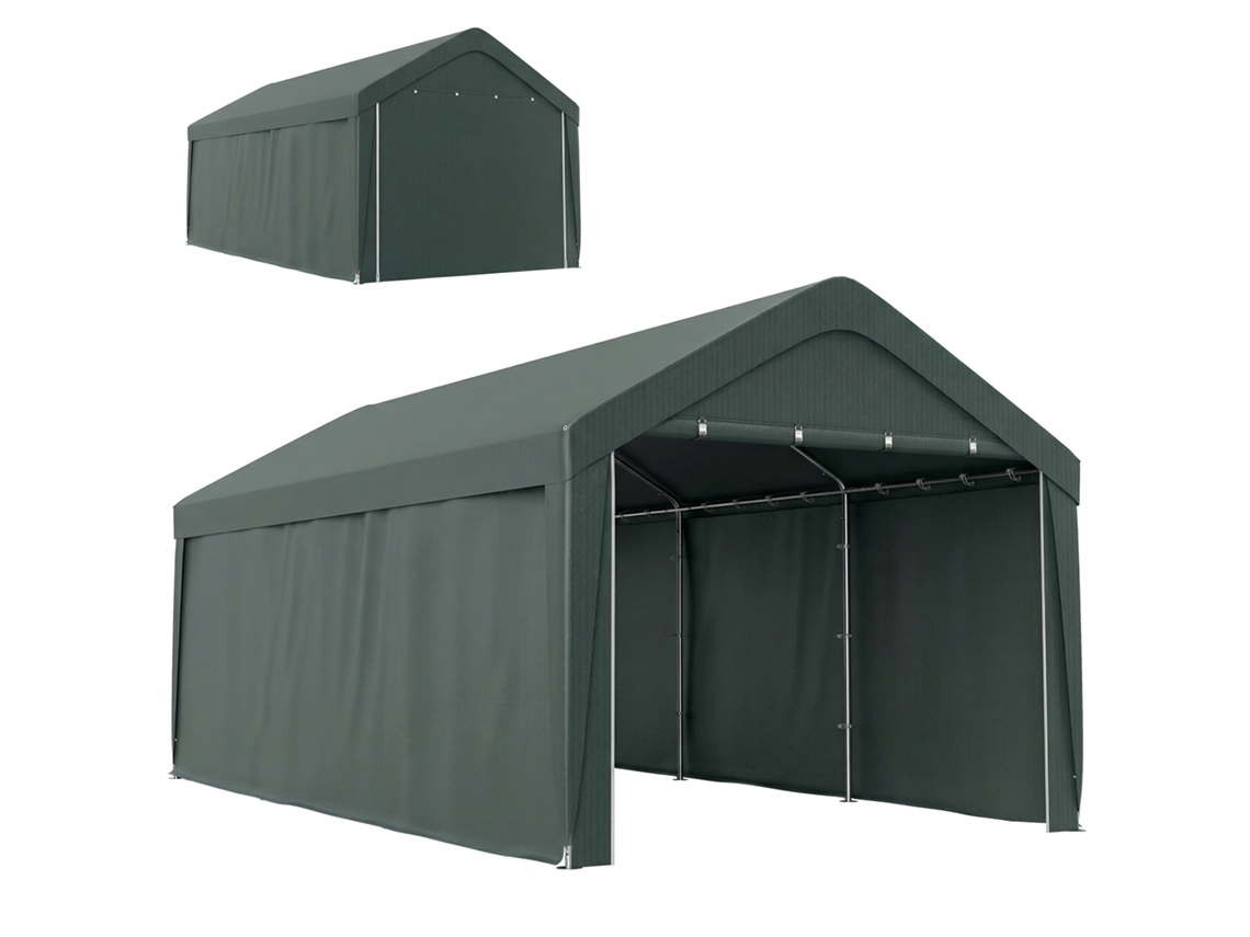 Carpa Garaje De Acero Pe De 3x6 M Con Paredes Desmontables, Color Gris Oscuro.